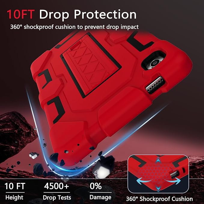 CCMAO Case for Samsung Galaxy Tab A9 Case 8.7 Inch 2023 Model, Heavy Duty Shockproof Hybrid Three Layer Protective Cover with Kickstand for Samsung A9 Tablet 8.7" (SM-X110/X115/X117), Red+Black