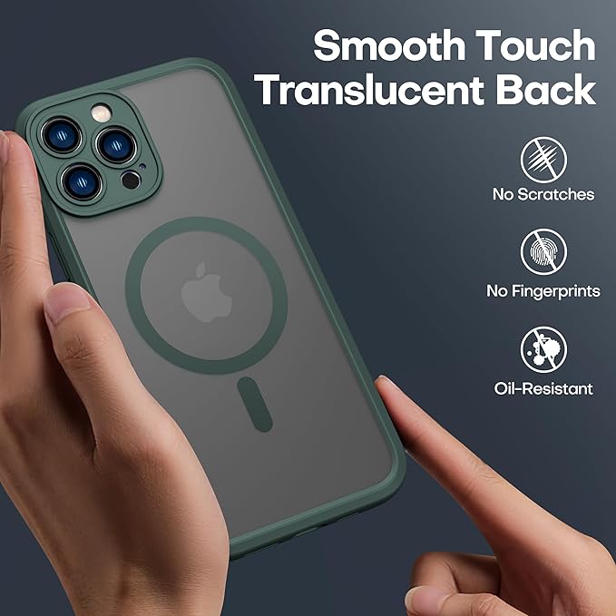 ImpactStrong Magnetic Guard Designed for iPhone 13 Pro Max Case [Camera Protection] [Military Grade Drop Tested] [Compatible with MagSafe] Slim Translucent Matte Phone Case (6.7") - Dark Green