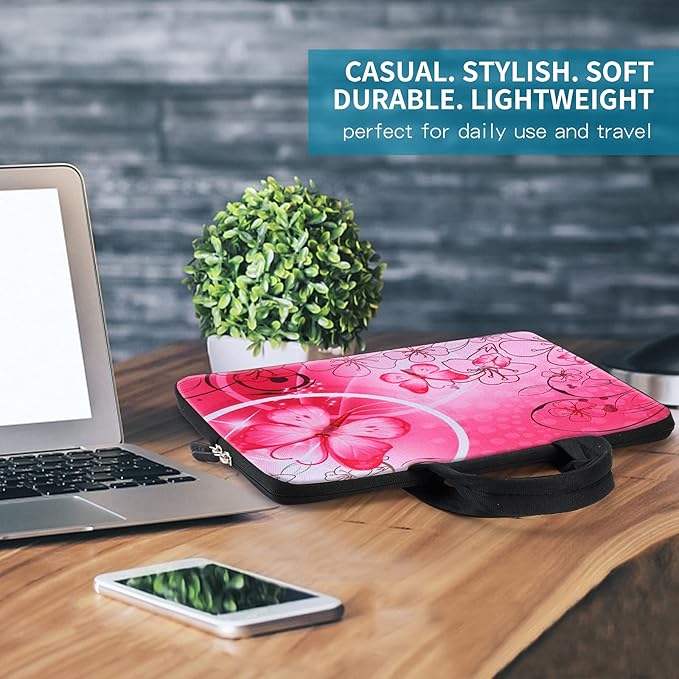 icolor 14 15 15.4 15.6 inch Laptop Handle bag Computer Protect Case Pouch Holder Notebook Sleeve Neoprene Cover Soft Carring Travel Case for Dell Lenovo Toshiba HP Chromebook ASUS Acer Pink ICB-10