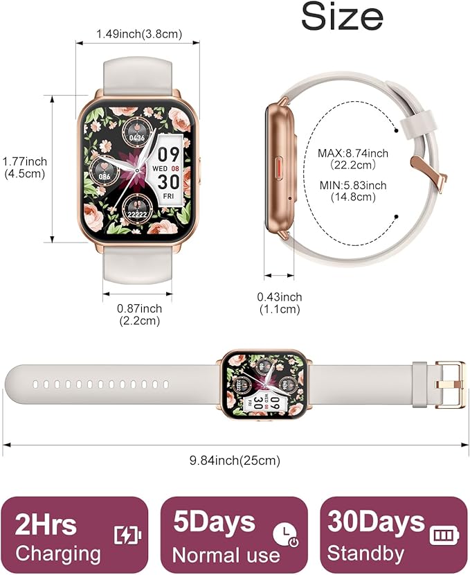 Smart Watches for Women Men (Answer/Make Calls, 3 Bands), 1.85" Fitness Tracker Watch for iPhone/Android Phones with Heart Rate Monitor Sleep/Steps Tracker 100+ Sports Pedometer Waterproof Gold