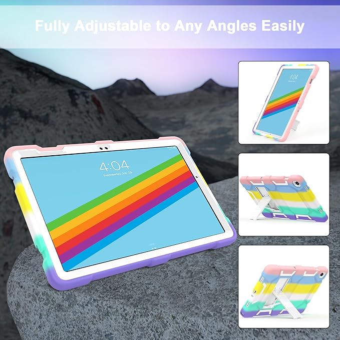 CCMAO Case for Samsung Galaxy Tab A9+/A9 Plus 11”(SM-X210/X216/X218), Heavy Duty Shockproof Hard Hybrid Three Layer Protective Cover with Kickstand for Galaxy Tablet A9+ 2023 Model for Kids, Rainbow