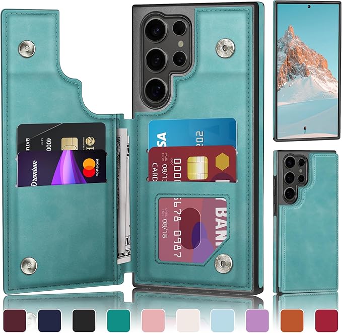 DJDUCK Designed for Samsung Galaxy S25 Ultra Case Wallet with Card Holder, [Magnetic Clasp Cover] [RFID Blocking Leather Protection] Shockproof Women Men Cases for Samsung S25Ultra Light Green