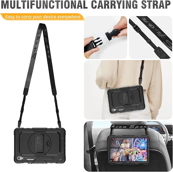 HXCASEAC Case for Samsung Galaxy Tab S10 Lite / S10 FE / S9 FE 5G 10.9 inch, Shockproof Design with Screen Protector/Hand Strap/S Pen Holder, Protective Samsung Galaxy S10 Lite Tablet Case, Black