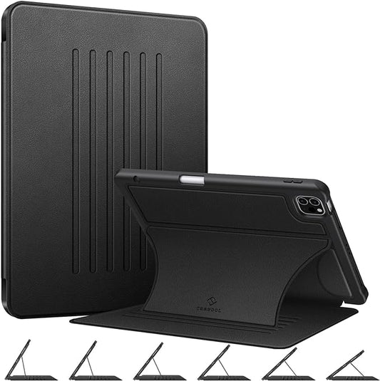CaseBot Magnetic Stand Case for iPad Pro 11-inch (4th / 3rd Generation) 2022/2021 - Multiple Angles Shockproof Soft TPU Cover w/Pencil Holder, Also Fit iPad Pro 11" 2nd /1st Gen, Black