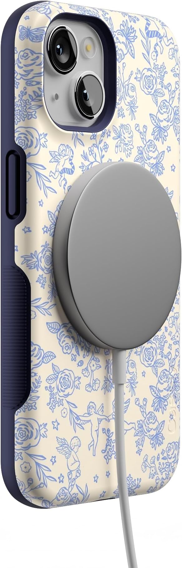 Casely iPhone 14 Case | Cupid's Canvas | Periwinkle Floral | Compatible with MagSafe | Bold Protective Design