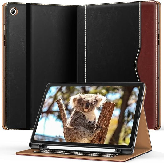 OKP Case for Samsug Galaxy Tab A9+ Plus 11 inch 2024(SM-X210/X216/X218), PU Leather Folio Cover with Multi-Angle Stand//Pen Holder, Auto Wake/Sleep Case for Galaxy A9+ 11" Tablet (Black+Brown)