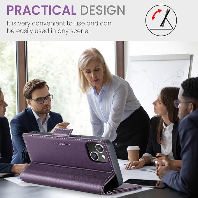 SINIANL iPhone 15 Wallet Case with RFID Blocking, Magnetic Clasp Kickstand Leather Book Folio for Women & Men, Purple