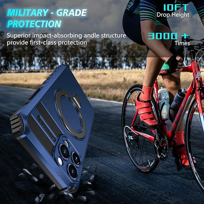 Magnetic for iPhone 14 Pro Max Case Compatible with MagSafe Wireless Charging,for 15 Pro Max Case with 2 Screen Protectors,Built-in Kickstand Ring,Shockproof Heavy Duty Protection,Blue