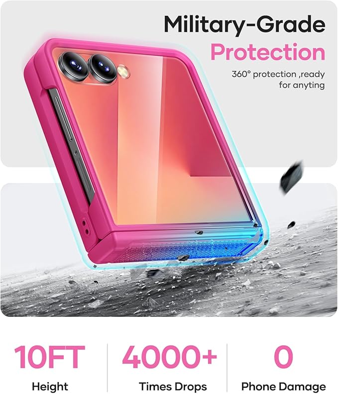 Vihibii for Samsung Galaxy Z Flip 7 Case Slim with Hinge Protection & Outer Screen Protector & Non-Slip Texture, Compatible with Wireless Charging, Shockproof Case for Galaxy Z Flip 7 2025, Hot Pink