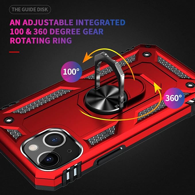 ADDIT Phone Case for iPhone 14 Plus Case,with Kickstand Ring,Adjustable Stand,Military Grade,Heavy Duty Protection,Shockproof,Anti-Fingerprint,Support Magnet Car Mount,Red