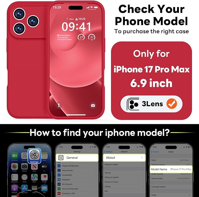Vooii Magnetic Compatible with iPhone 17 Pro Max Case (Compatible with Magsafe) (Upgraded Camera Protection) Liquid Silicone Shockproof Full Body Protective Phone Cover for Women Men, Red, 6.9”