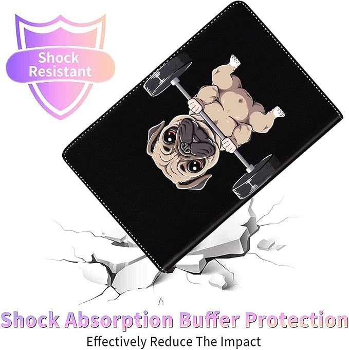 Case for Galaxy Tab A9 Plus ， Auto Sleep/Wake Multi-Angle Viewing Slim Folio Stand Cover for Samsung Galaxy Tab A9+/A9 Plus 11 Inch 2023 (SM-X210/X216/X218), Pug Dog Weightlifting