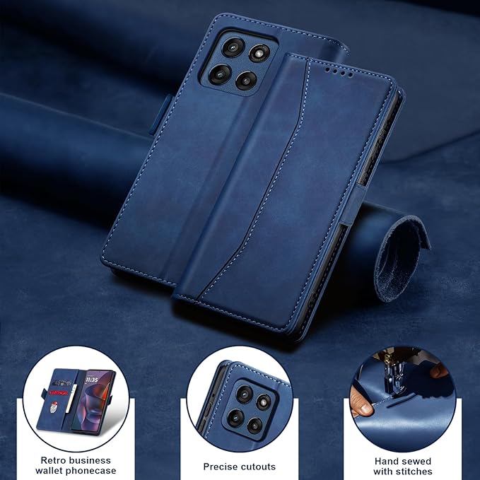 Jasonyu Flip Wallet Case for Moto G Stylus 5G (2025),Leather Magnetic Folio Cover with Card Holder,Kickstand - TPU Shockproof Durable Protective Phone Case,Blue
