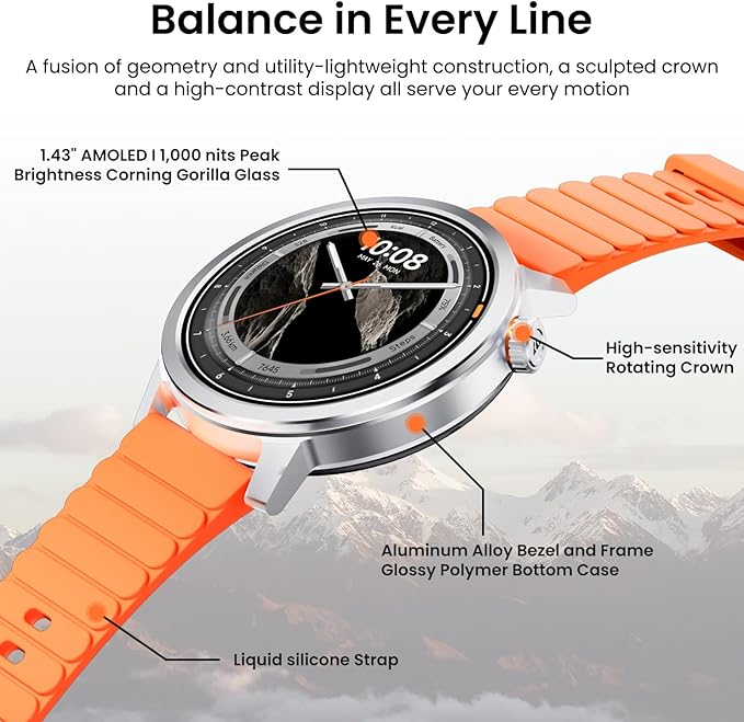 KOSPET Smart Watch for Women 1.43" AMOLED Smartwatch with 175+ Sport Modes, 25 Days Battery, IP68 Waterproof, 24/7 Heart Rate & Sleep Monitor, Bluetooth Call (Answer/Make), Silver