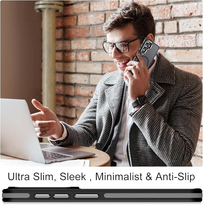 for Samsung Galaxy S25 Case Compatible with Magsafe, Color Hybrid S25 Cover with [Non-Slip Grip] & [Mil-Grade Drop Protection], Slim Translucent Matte Phone Case for Galaxy S25 (Black/Grey)