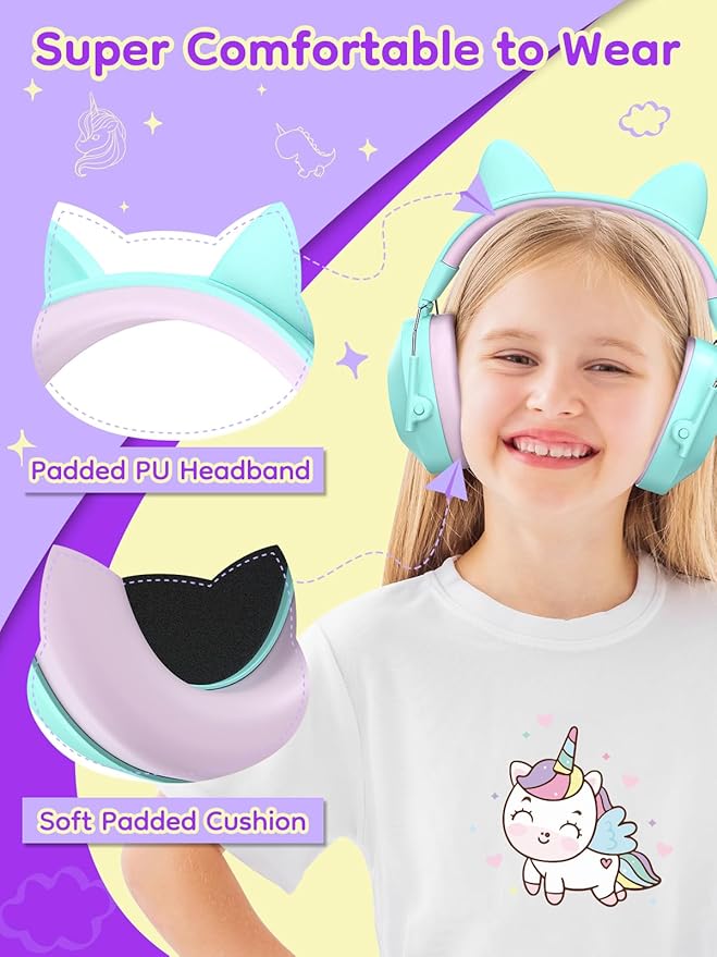 Dr.meter Ear Muffs for Noise Reduction: 32SNR Noise Cancelling Headphones for Kids with Adjustable Head Band, Kids Ear Hearing Protection Pink+Green