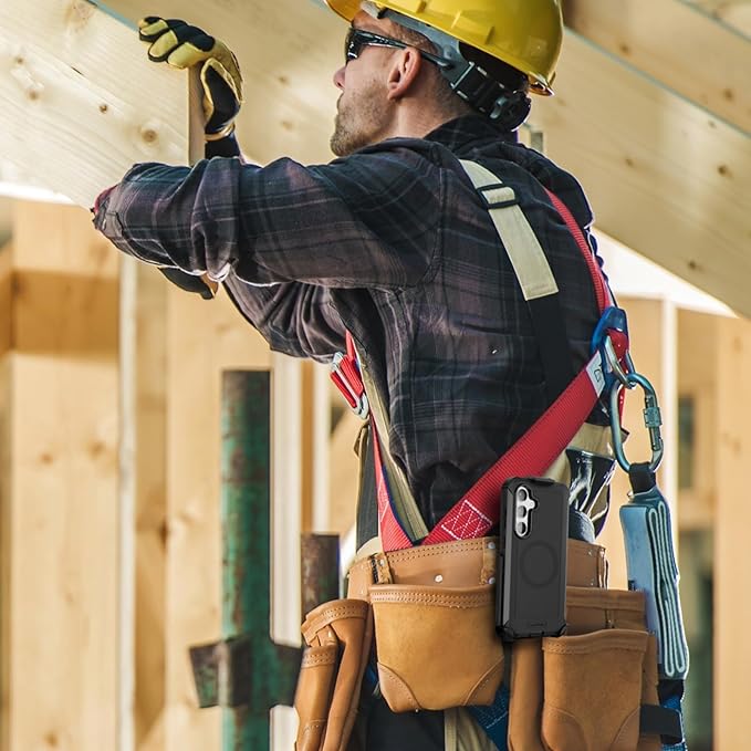 MOTIVE Designed for Samsung Galaxy s25 Case with Belt Clip, Magnetic Case Magsafe Compatible, Heavy Duty and Quad Layer Military Protection for s25 Holster, 6.2" | Black [Fits s24 Phone]