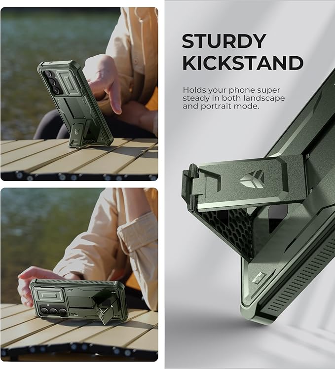 Dexnor for Samsung Galaxy S24 Plus Case with Built-in Slide Camera Cover & Screen Protector & Kickstand, Shockproof Rugged Case Full-Body Bumper Protective Cover for Galaxy S24 Plus (2024),Army Green