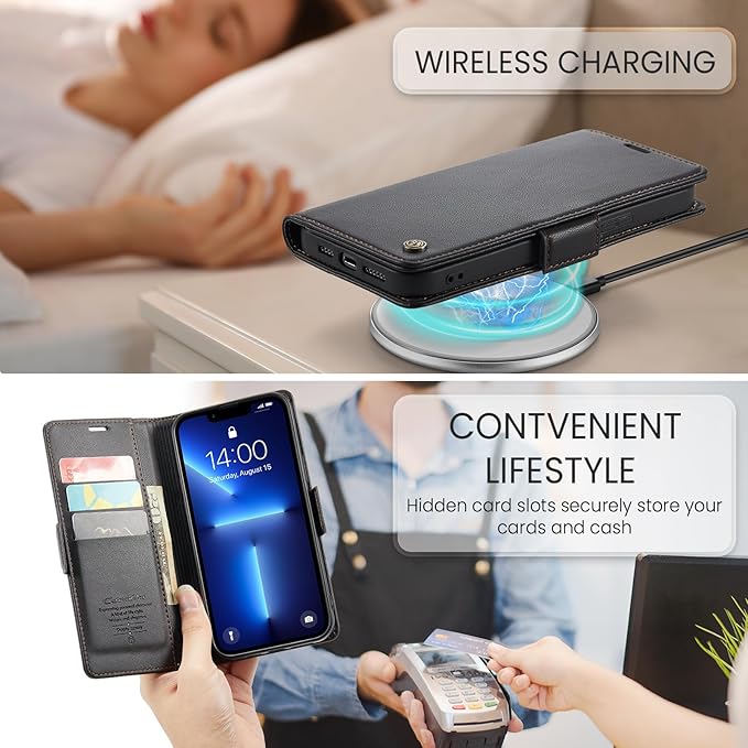 for iPhone 13 Pro Max Case, Premium PU Leather Wallet Case Flip Cover with [RFID Blocking][Card Holder][Stand Function] Shockproof Protective for iPhone 13 Pro Max, Black