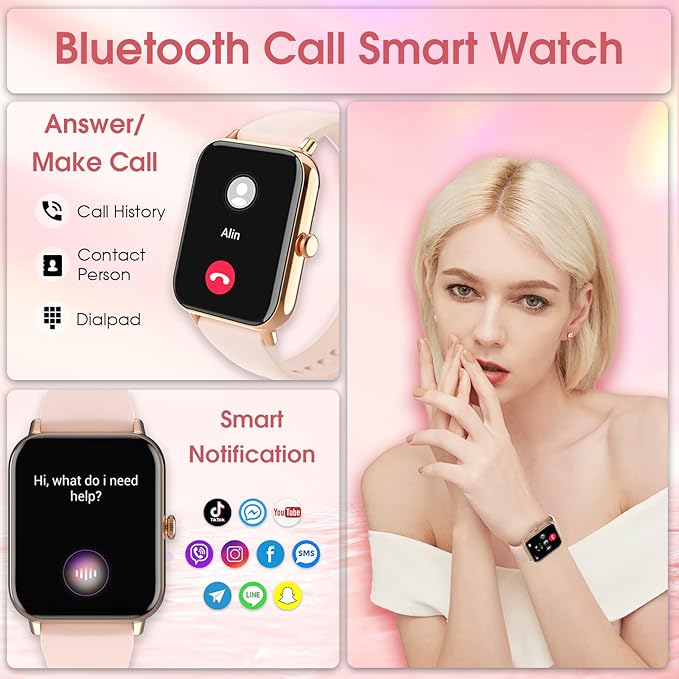 Smart Watch for Women(Answer/Dial Calls) 1.83" HD AI Voice Smartwatch with Fitness/Step Tracker/Heart Rate/Sleep/Stress Monitor, 120+ Sports Modes IP68 Waterproof for iOS/Android, Light Pink