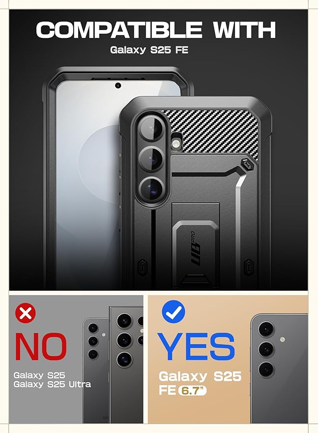 SUPCASE for Samsung Galaxy S25 FE Case with Stand & Belt-Clip (Unicorn Beetle Pro), [Built-in Screen Protector] [Military-Grade Protection] Heavy Duty Rugged Phone Case for Galaxy S25 FE, Black