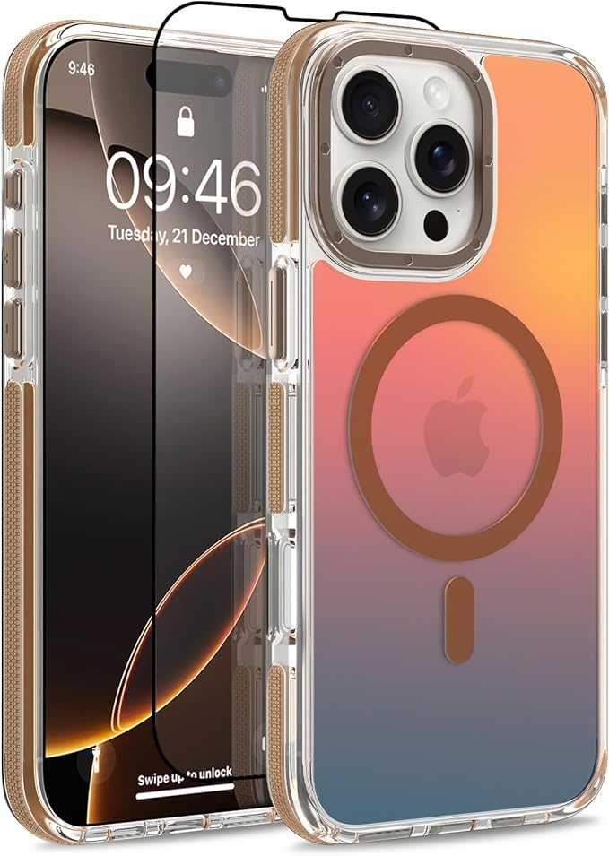 MOWIME Magnetic Case for iPhone 16 Pro [Compatible with Magsafe] [Cute Fashion Fluorescent Design] [1 Screen Protector] Slim Translucent Matte Case for iPhone 16 Pro 6.3" 2024, Desert