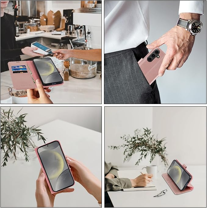 MONASAY Wallet Case Fit for Samsung Galaxy S24+ Plus 5G, [Lens & Glass Screen Protector Included] [RFID Blocking] Flip Folio Leather Cell Phone Cover with Credit Card Holder，6.7 inch, Rosegold