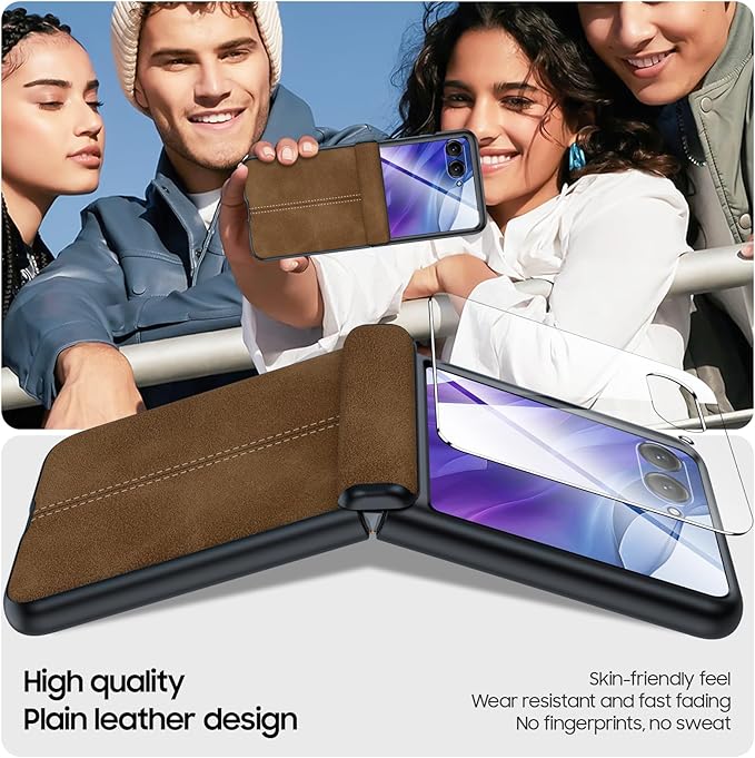 for Motorola razr+ Plus 2024 Case/Razr+ Plus 2025 Case Built-in Screen Protector& Hinge Protection & Ultra Thin PU Leather Matte PC Shockproof Phone Case for Moto Razr+ 2024/Razr+ 2025 (Brown)