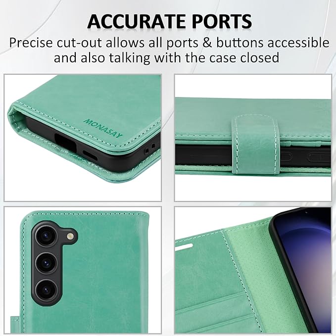 MONASAY Wallet Case Compatible for Galaxy S23 5G,[RFID Blocking] Flip Folio Leather Cell Phone Cover with Credit Card Holder, 6.1 inch, Mint