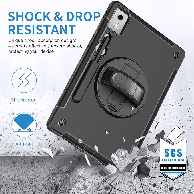 ZenRich Rugged Case for Lenovo Idea Tab Pro 12.7inch,Heavy Duty Shockproof Protective Case w/ [360 Rotating Kickstand] [Hand Strap][Shoulder Belt] for Lenovo Idea Tab Pro 2025 Release Black