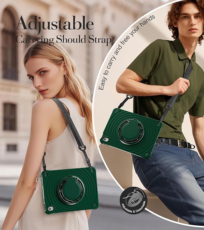 BRAECN Ripple Case for iPad (A16)11th/10th Generation 11/10.9 inch 2025/2022 Zinc Alloy Handle Ring Stand Protective Heavy Duty Screen Protector 360°Rotating 180°Folding Shoulder Strap Full-Body Cover