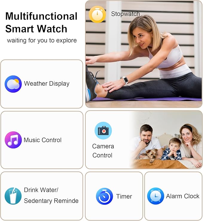 Smart Watch for Women with Bluetooth Call/Read Messages, 1.83" Activity Trackers with 100+ Sports Modes, Step Counter, Heart Rate Monitor, Sleep Tracker, Smartwatch Compatible Android iOS, White