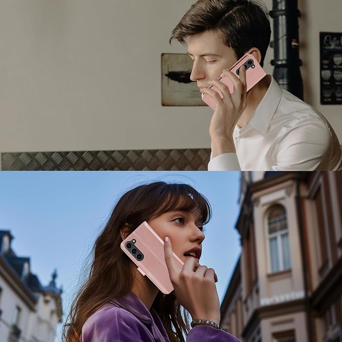 MONASAY Wallet Case Compatible for Galaxy S23 5G,[RFID Blocking] Flip Folio Leather Cell Phone Cover with Credit Card Holder, 6.1 inch, Rosegold