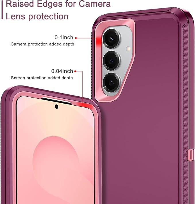 for Samsung Galaxy S25 Case Heavy Duty Protective Case Shockproof Dropproof 3-Layer Full Body Protection [Without Screen Protector] Tough Rugged Case for Galaxy S25,Purple/Pink