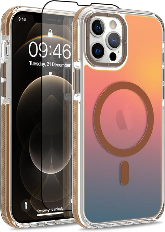 MOWIME Magnetic Case for iPhone 12 Pro Max [Compatible with Magsafe] [Cute Fashion Fluorescent Design] [1 Screen Protector] Slim Translucent Matte Case for iPhone 12 Pro Max 6.7" 2020, Desert