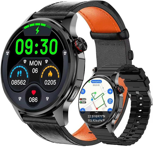 Smart Watch for Men Built-in GPS with Map, 1.46" AI Smartwatch with Health Monitor for Android Phones/iPhone, 100+ Sport Modes Fitness Tracker with Compass/Altitude/Barometer, Text Reply(2 Bands)