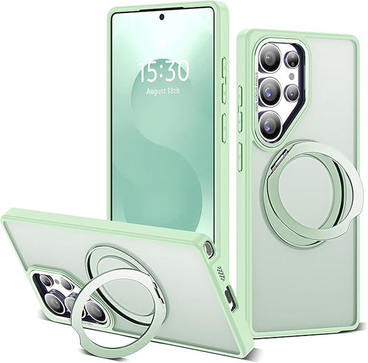 for Samsung Galaxy S25 Ultra Case with 360°Rotatable Magnetic Ring Stand Compatible with Mag-Safe Military Protection Shockproof Matte Translucent Phone Cases for S25 Ultra 6.9",Green