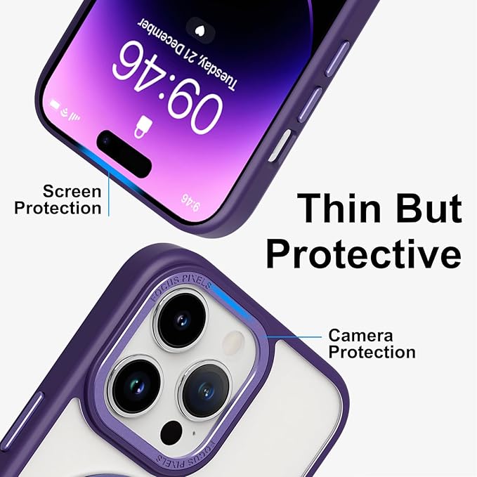 ZIYE Magnetic Case for iPhone 14 Pro Max Case with Stand [Compatible with MagSafe] Slim Shockproof Military Grade Heavy Duty Cover with 360 Rotatable Ring Kickstand for Women Men, Translucent Purple