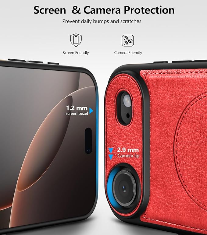 Magnetic for iPhone Air Leather Case,Built-in Invisible Stand [Compatible with Magsafe] Protective Slim Kickstand Phone Cover for iPhone Air Case, Red