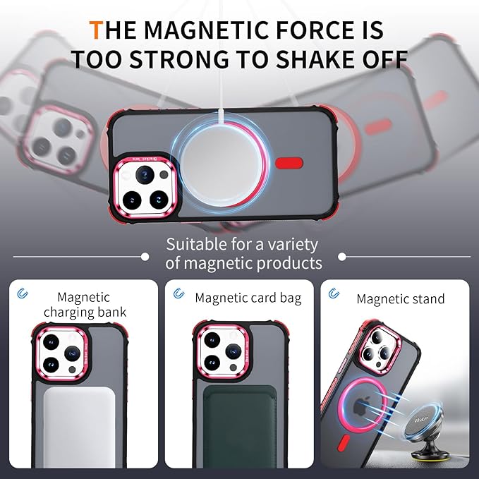 Magnetic for iPhone 15 Pro Case with Stand, Supports Wireless Charging, [Compatible with MagSafe Accessories] Military-Grade Drop Protection Case for iPhone 15 Pro, Red
