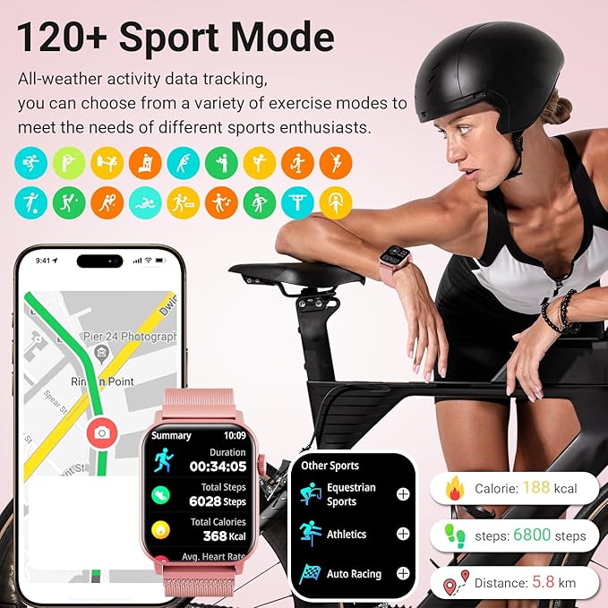 Smart Watches for Women, 1.83" HD Fitness Tracker (Answer/Make Calls), 120+ Sport Modes with Heart Rate/Sleep Monitor, IP68 Waterproof, Fitness Watch for iOS Android, Pink