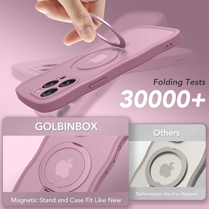 GolbinBox for iPhone 15 Pro Case,[Compatible with Magsafe][360°Magnetic Stand][Cute Wave Edge][18ft Military-Grade Protection] Translucent Matte Phone Women Case for iPhone 15 Pro,Blackcurrant