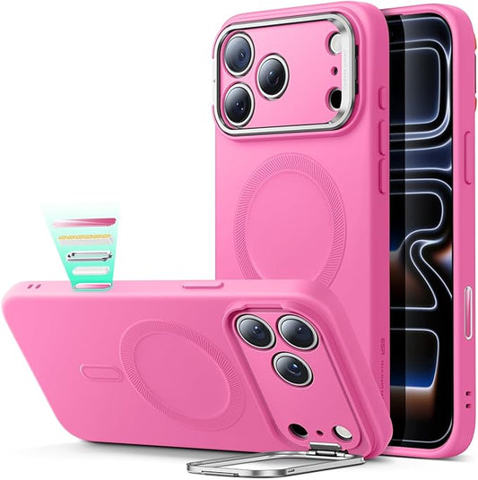 ESR Silicone Case for iPhone 17 Pro, Built-in Camera Stash Stand Compatible with MagSafe, Military-Grade Drop Protection Magnetic Phone Case for iPhone 17 Pro, Cloud Series, Rosy Pink