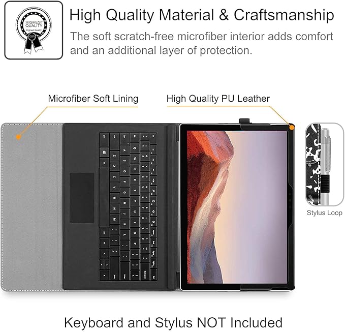 Fintie Case for 12.3 Inch Microsoft Surface Pro 7 Plus, Surface Pro 7/6/5/4/3 - Portfolio Business Cover with Pocket, Compatible with Type Cover Keyboard, Composition Book