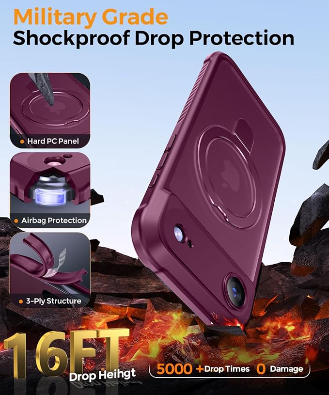 MOCCA Compatible with iPhone Air Case with Magnetic Invisible Stand [Full Camera Protection] [Compatible with Magsafe] Military Drop Shockproof Translucent Matte Phone Case Cover 6.5",Wine Red