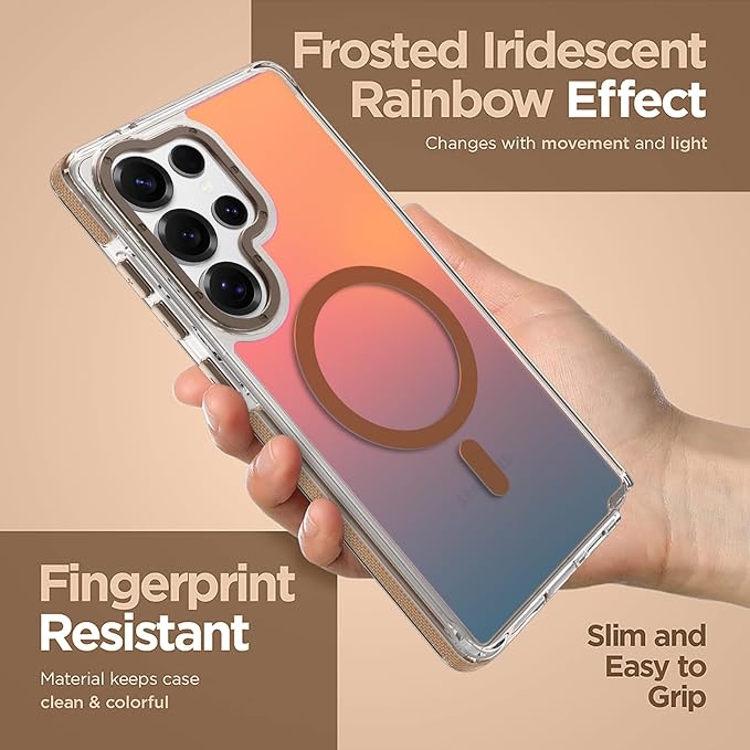 MOWIME Magnetic Case for Samsung Galaxy S25 Ultra [Compatible with Magsafe] [Cute Fashion Fluorescent Design] [1 Screen Protector] Slim Translucent Matte Case for Galaxy S25 Ultra 6.9", Desert