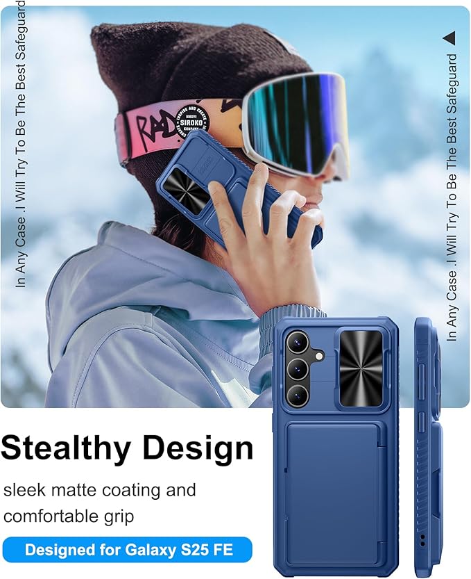 for Samsung Galaxy S25 FE Case Wallet with Card Holder (4-5 Cards), Slide Camera Cover, Military Grade Drop Shockproof, Heavy Duty Rugged Women Men Phone Case for Galaxy S25 FE 6.7" 2025, Blue