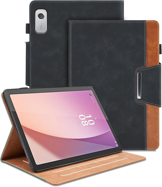 Case for Lenovo Tab M9 9 Inch 2023(TB-310FU)/Nook 9 inch Lenovo Tablet (2024) - Multi-Angle Viewing Stand Cover with Pocket and Magnetic Clasp, PU Leather Business Folio Protective Case, Black