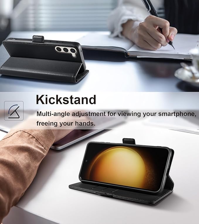 Wallet Flip Case for Samsung Galaxy S23 5G - [RFID Blocking] Luxury PU Leather Card Holder Magnetic Phone Cover with Kickstand,Shockproof Protective Case,Black