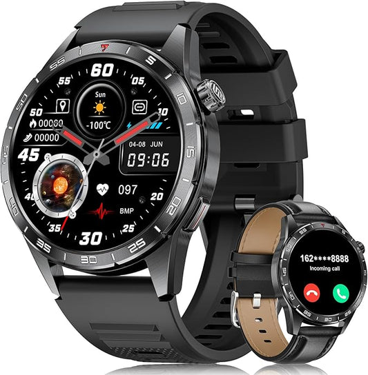 Smart Watch for Men,Answer/Make Calls,1.43'' AMOLED,IP68 Waterproof,110+ Sports Modes Fitness Watch with Sleep Monitor/SpO2/Heart Rate/Pedometer Rugged Outdoor Smartwatch 2 Straps